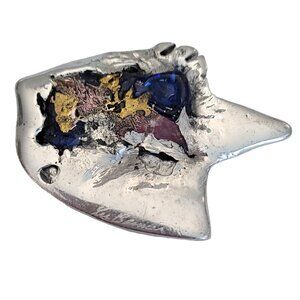 Lee Benner Mixed Metals, Glass Brutalist Modernist Brooch, Pin Signed M790